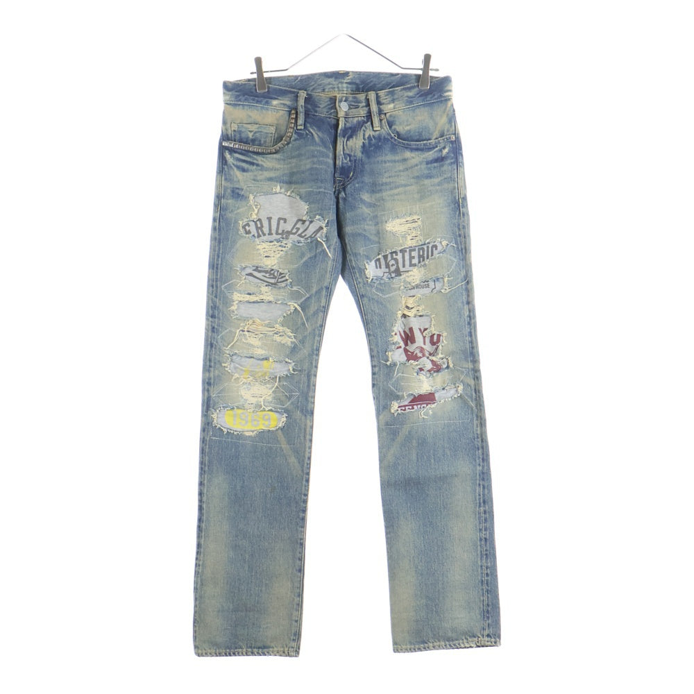 HYSTERIC GLAMOUR(ヒステリックグラマー) CPR加工 リペアクラッシュ スタッズデニム インディゴ 0204AP06