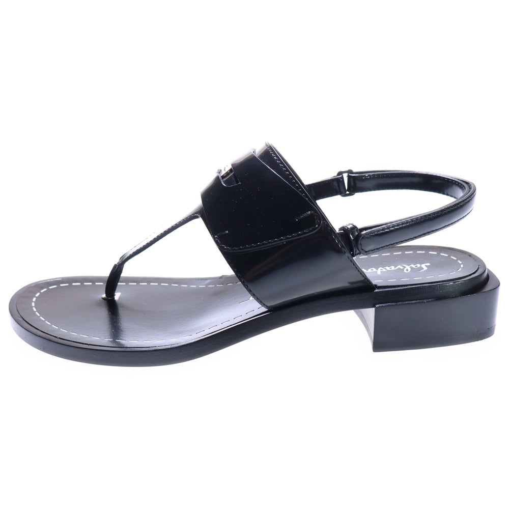 Salvatore Ferragamo(サルヴァトーレ フェラガモ) コインレザー トングサンダル ガラスレザー ブラック レディース