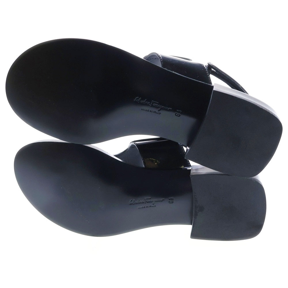 Salvatore Ferragamo(サルヴァトーレ フェラガモ) コインレザー トングサンダル ガラスレザー ブラック レディース