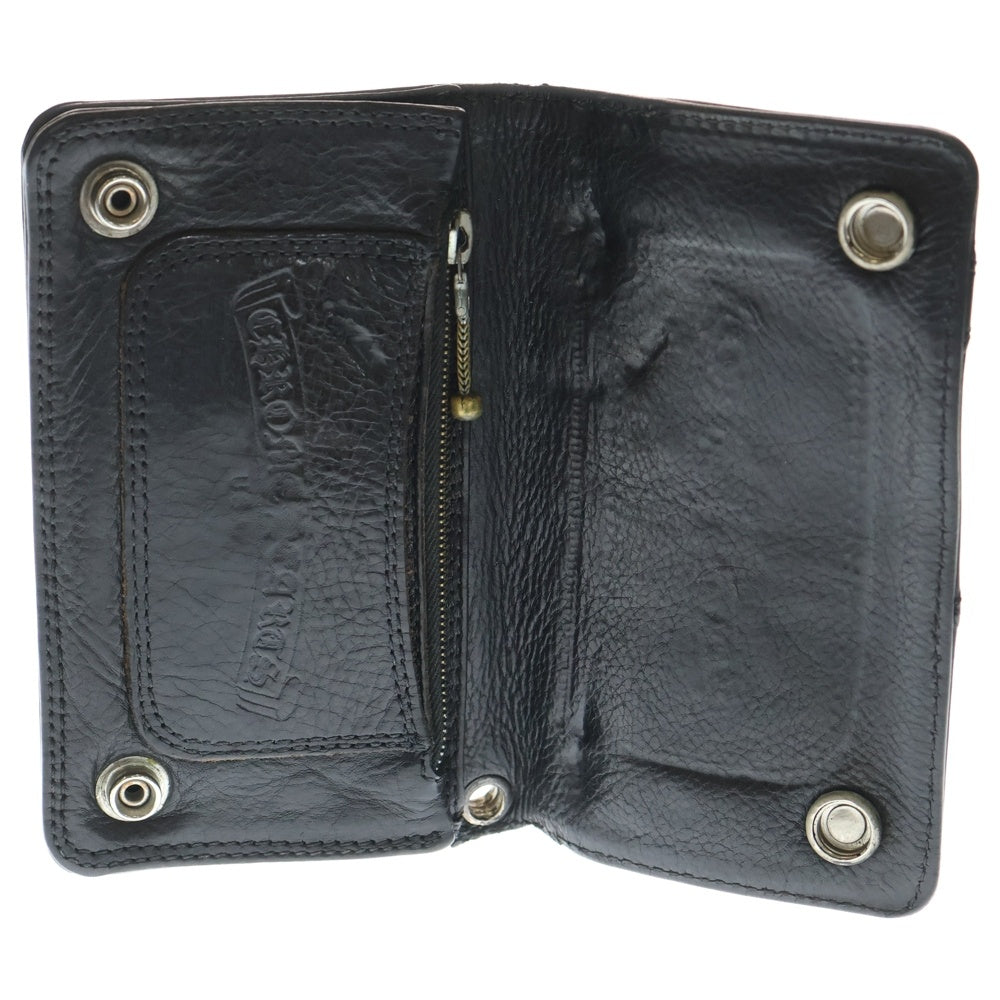 CHROME HEARTS(クロムハーツ) 1ZIP クロスパッチ付き 1ジップ クロスボールボタン レザーウォレット 財布 ブラック