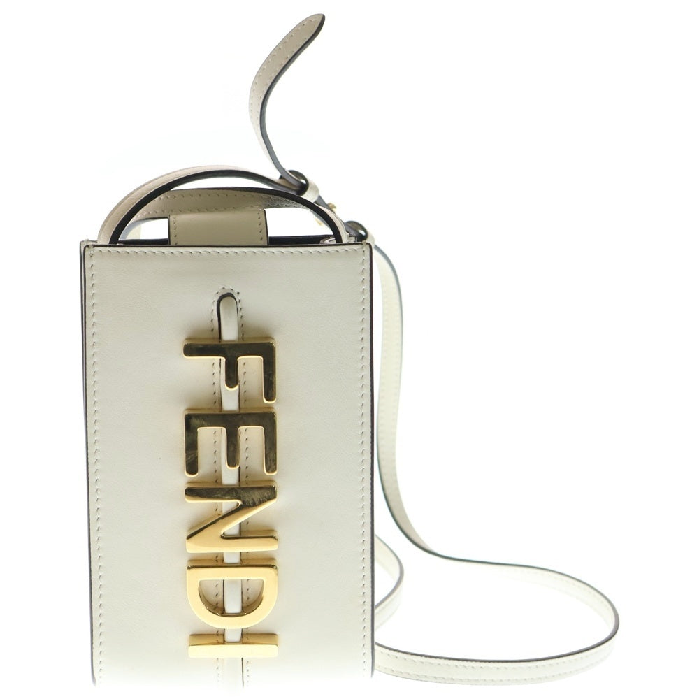 FENDI(フェンディ) ロゴ フォンポーチ ケース レザーショルダーバッグ 7AS192 ホワイト レディース