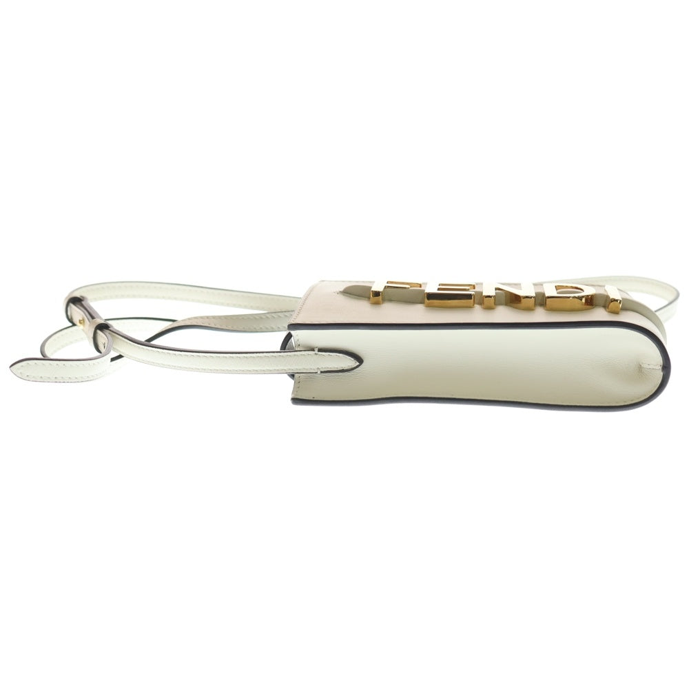 FENDI(フェンディ) ロゴ フォンポーチ ケース レザーショルダーバッグ 7AS192 ホワイト レディース