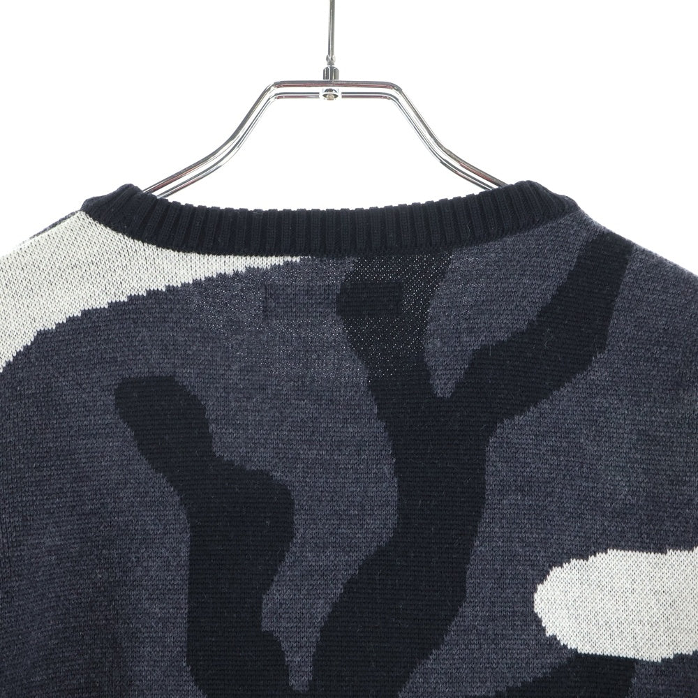 1 PIU 1 UGUALE 3(ウノピゥウノウグァーレトレ) 迷彩柄 ニット セーター ブラック/グレー