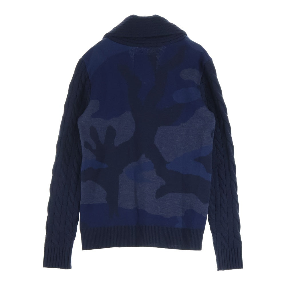 1 PIU 1 UGUALE 3(ウノピゥウノウグァーレトレ) 迷彩柄 ニット カーディガン ネイビー