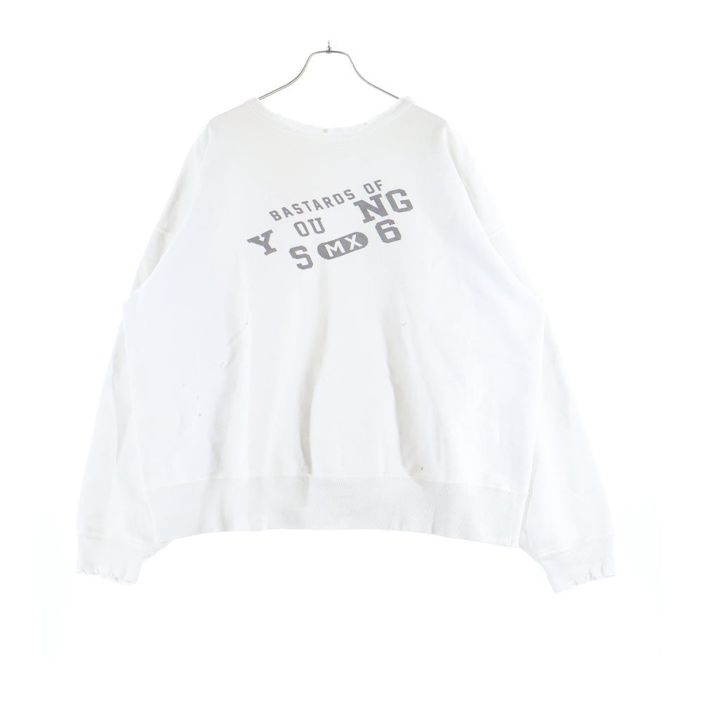 SAINT MICHAEL(セントマイケル) 25SS ×BerBerJin CREW NECK SWEAT YOUNG ×ベルベルジン ダメージ加工 プリントスウェットトレーナー ホワイト