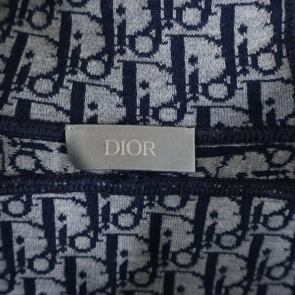 DIOR(ディオール) 21AW カシミヤ混 裏オブリーク総柄 ロゴ刺繍 ジップアップパーカー 113M221AT225 ネイビー