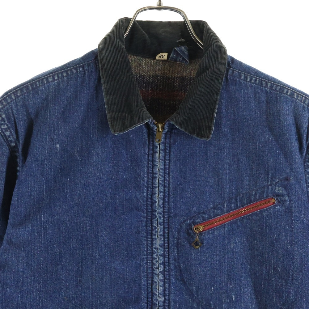 VINTAGE(ヴィンテージ) 40s アールデコTALONジップ コーデュロイロイ切替ブランケットジップデニムジャケット インディゴ
