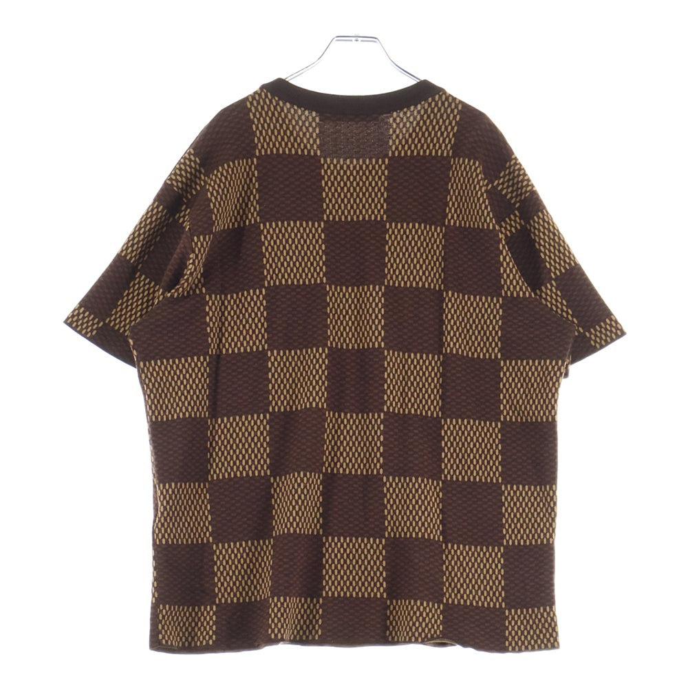 LOUIS VUITTON(ルイヴィトン) 24SS ショートスリーブコットンダミエクルーネックウィズストラスLVパッチ 半袖カットソー RM241 AUR HQN63W ブラウン