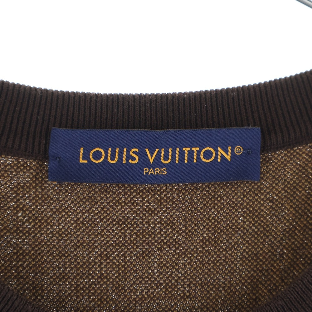 LOUIS VUITTON(ルイヴィトン) 24SS ショートスリーブコットンダミエクルーネックウィズストラスLVパッチ 半袖カットソー RM241 AUR HQN63W ブラウン
