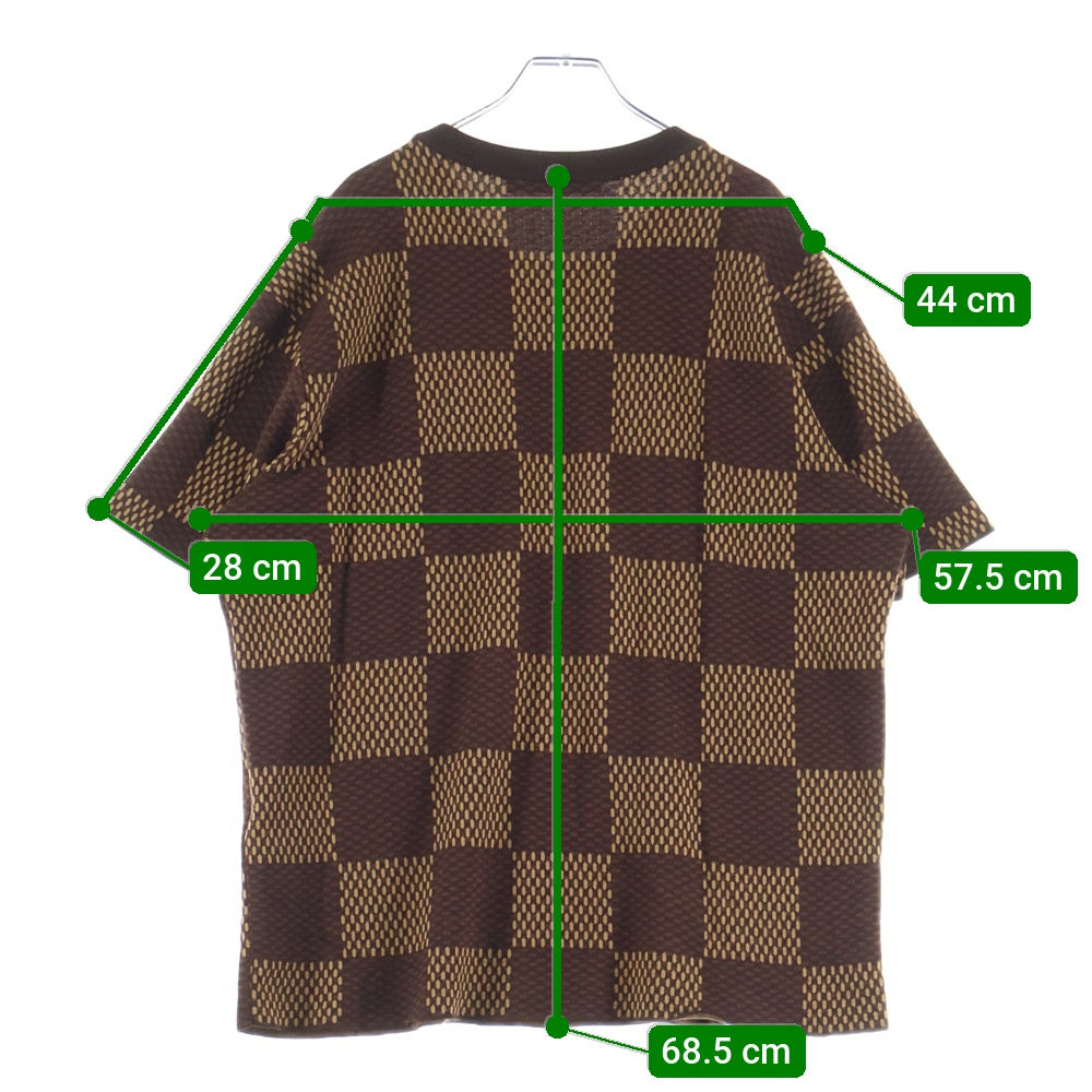 LOUIS VUITTON(ルイヴィトン) 24SS ショートスリーブコットンダミエクルーネックウィズストラスLVパッチ 半袖カットソー RM241 AUR HQN63W ブラウン