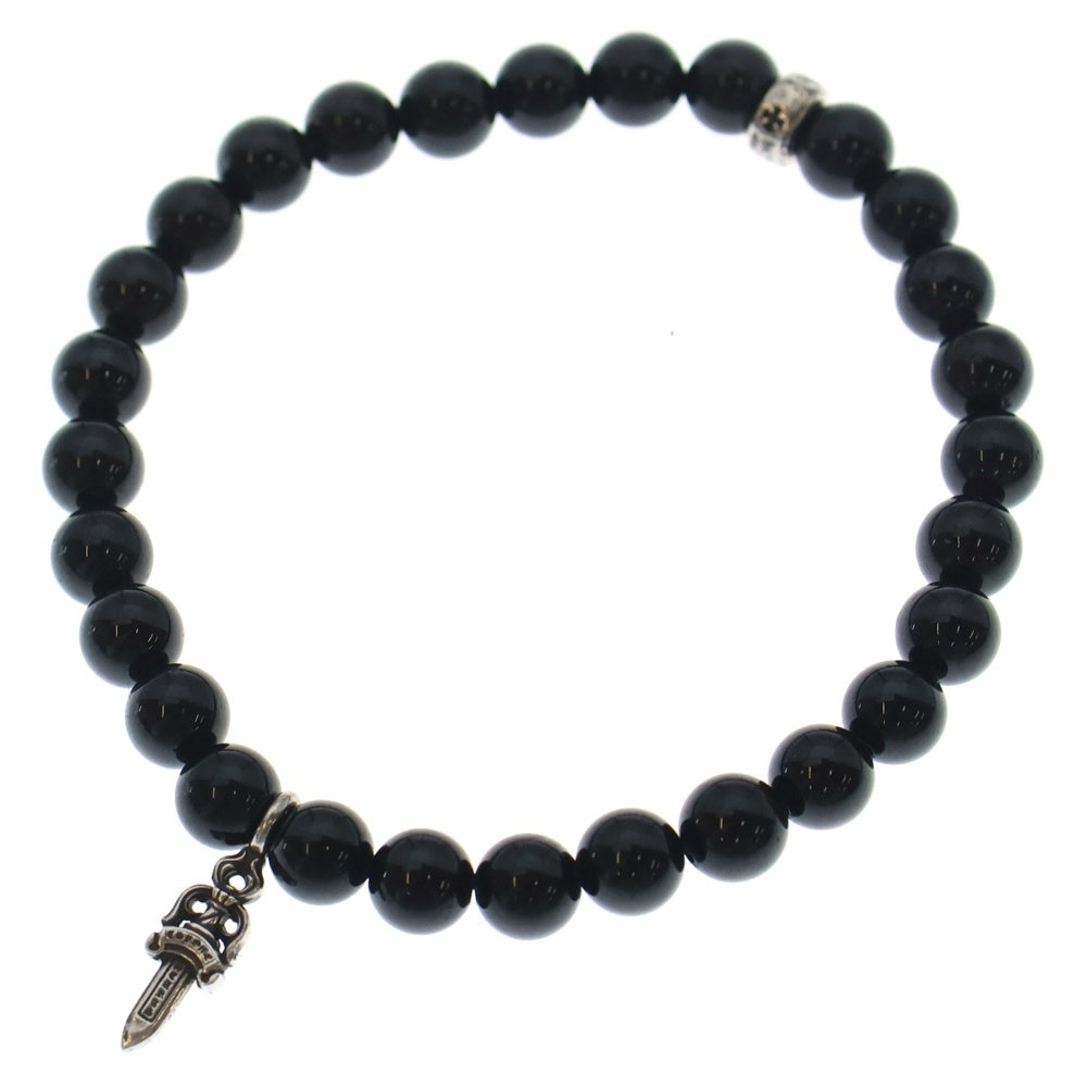 CHROME HEARTS(クロムハーツ) BEAD 6mmビーズブレス スタックダガーチャームオブシディアンビーズブレスレット ブラック/シルバー