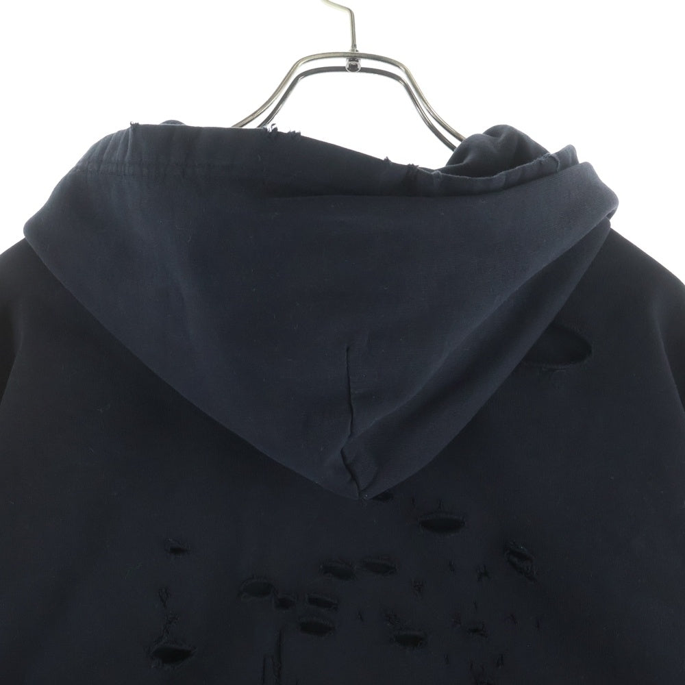 BALENCIAGA(バレンシアガ) 21SS Caps Destroyed Hoodie 659403 TKVB6 キャップス デストロイドフーディ ダメージ加工スウェットパーカー ブラック