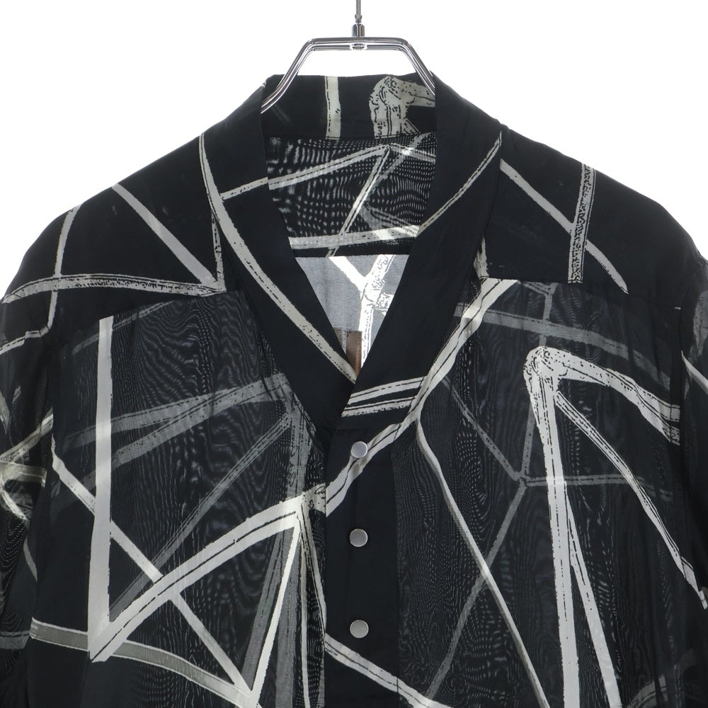 Rick Owens(リックオウエンス) 22SS SNAP COLLAR FAUN SHIRT RU01B1290-JP1 スナップドローコード柄長袖シャツ ブラック