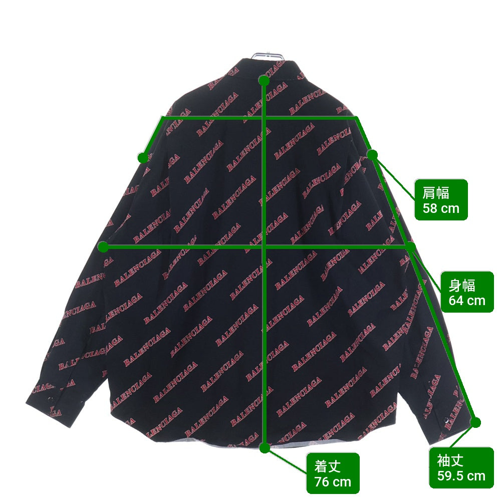 BALENCIAGA(バレンシアガ) 20AW オールオーバー ロゴプリント長袖シャツ 627023 TILR8 ブラック/レッド