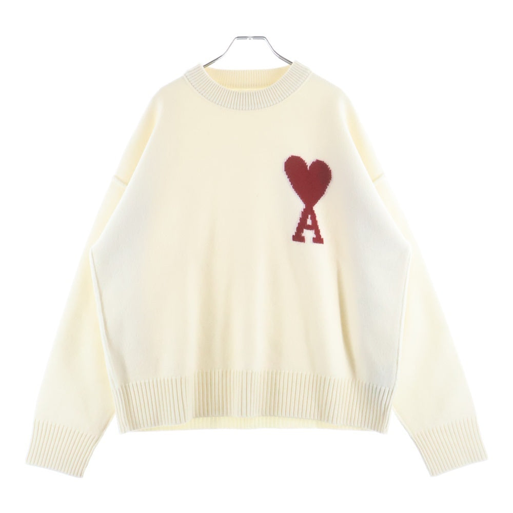 AMI Alexandre Mattiussi(アミアレクサンドルマテュッシ) Merino Wool Felt Knit Sweater メリノ ウール フェルトニット セーター ホワイト/レッド BFUKS006.018
