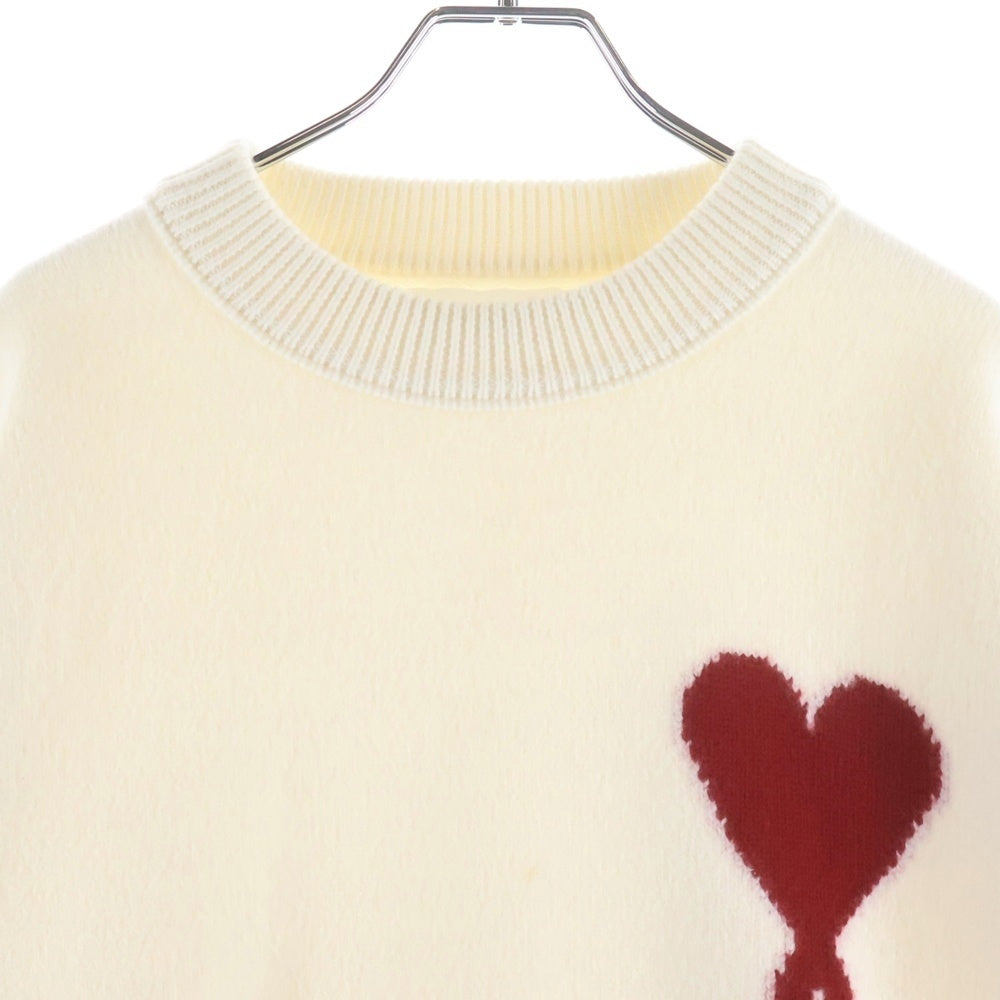 AMI Alexandre Mattiussi(アミアレクサンドルマテュッシ) Merino Wool Felt Knit Sweater メリノ ウール フェルトニット セーター ホワイト/レッド BFUKS006.018