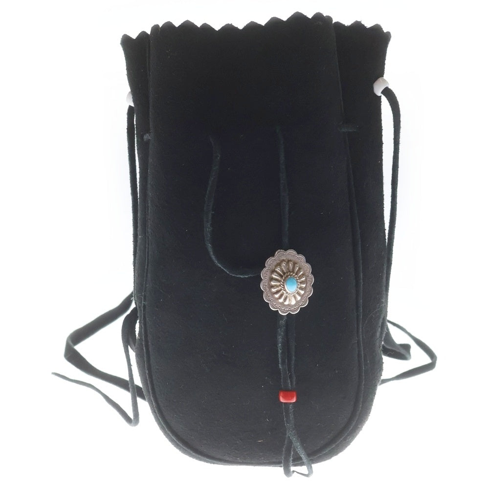 goro's(ゴローズ) コンチョ マチ付き 巾着ポーチ ショルダーバッグ ブラック