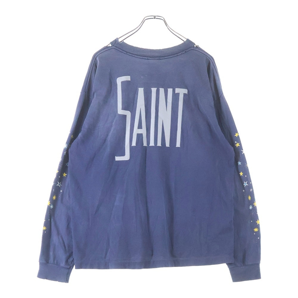 SAINT MICHAEL(セントマイケル) 25SS ×Disney DNF LS TEE FANTSIA SM-HR8-0000-C66 ヴィンテージ加工 ディズニーキャラクタープリントクルーネック長袖Tシャツカットソー ロンT ネイビー