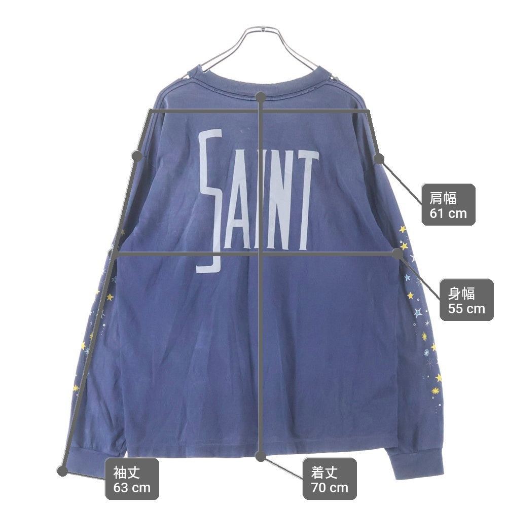 SAINT MICHAEL(セントマイケル) 25SS ×Disney DNF LS TEE FANTSIA SM-HR8-0000-C66 ヴィンテージ加工 ディズニーキャラクタープリントクルーネック長袖Tシャツカットソー ロンT ネイビー