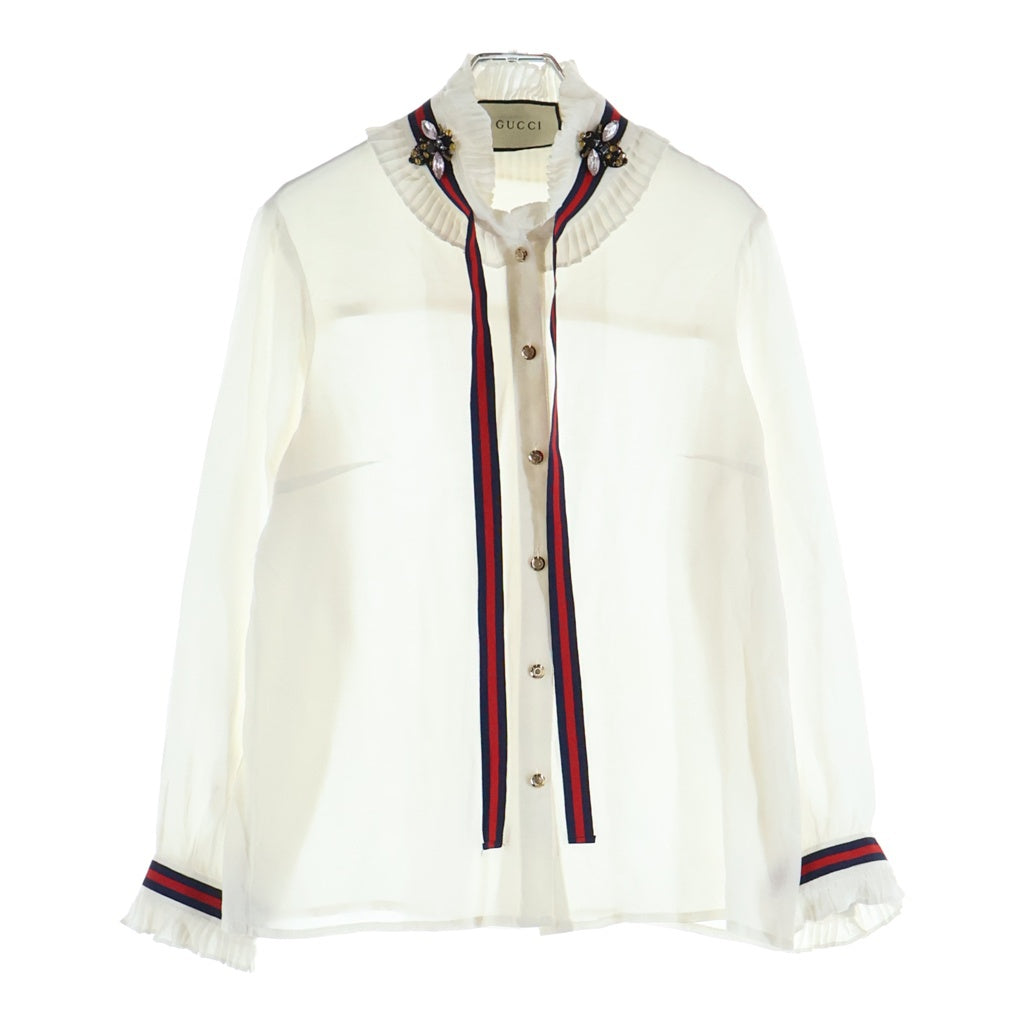 GUCCI(グッチ) ウェブボウリボン ブローチ付き フリルブラウス ホワイト レディース