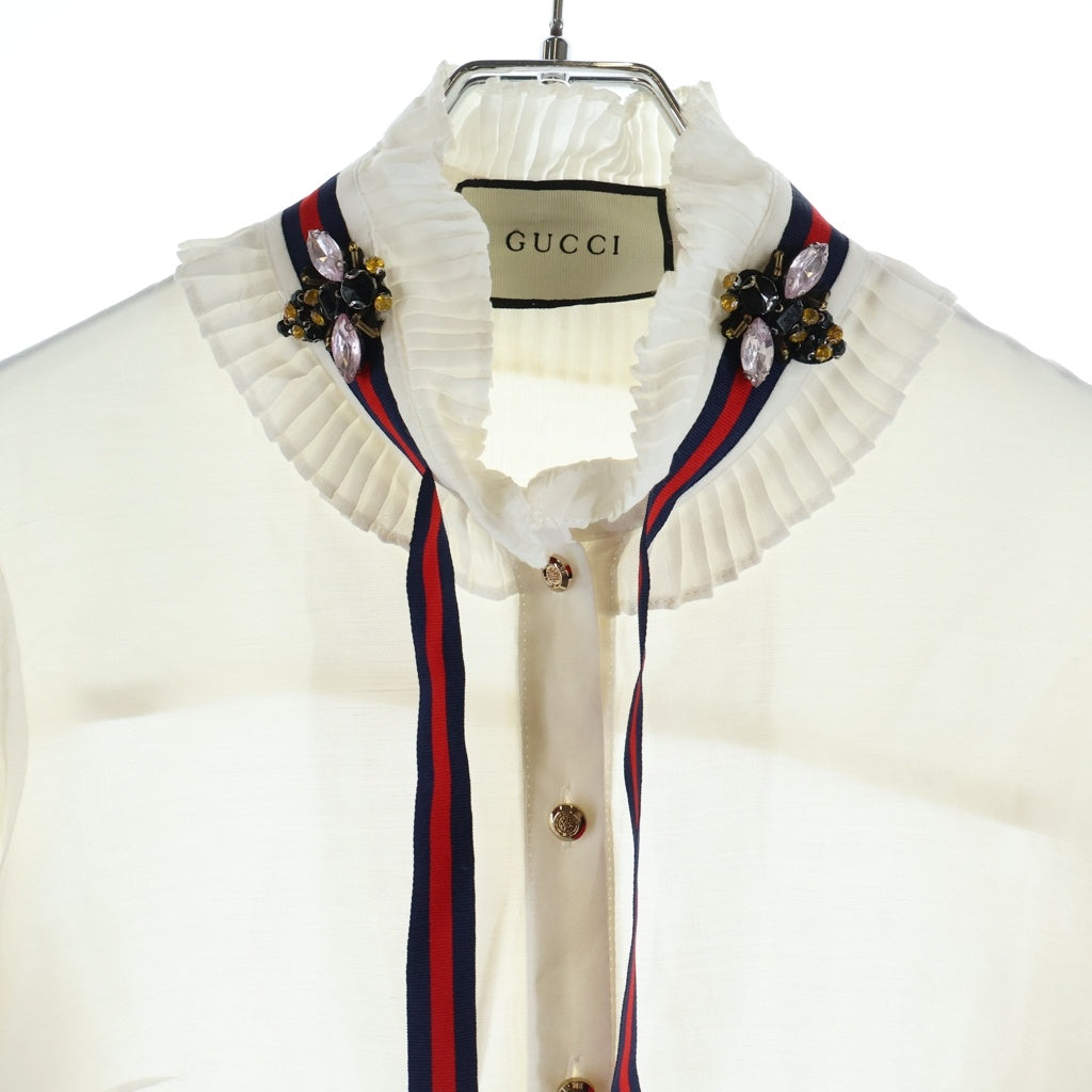 GUCCI(グッチ) ウェブボウリボン ブローチ付き フリルブラウス ホワイト レディース