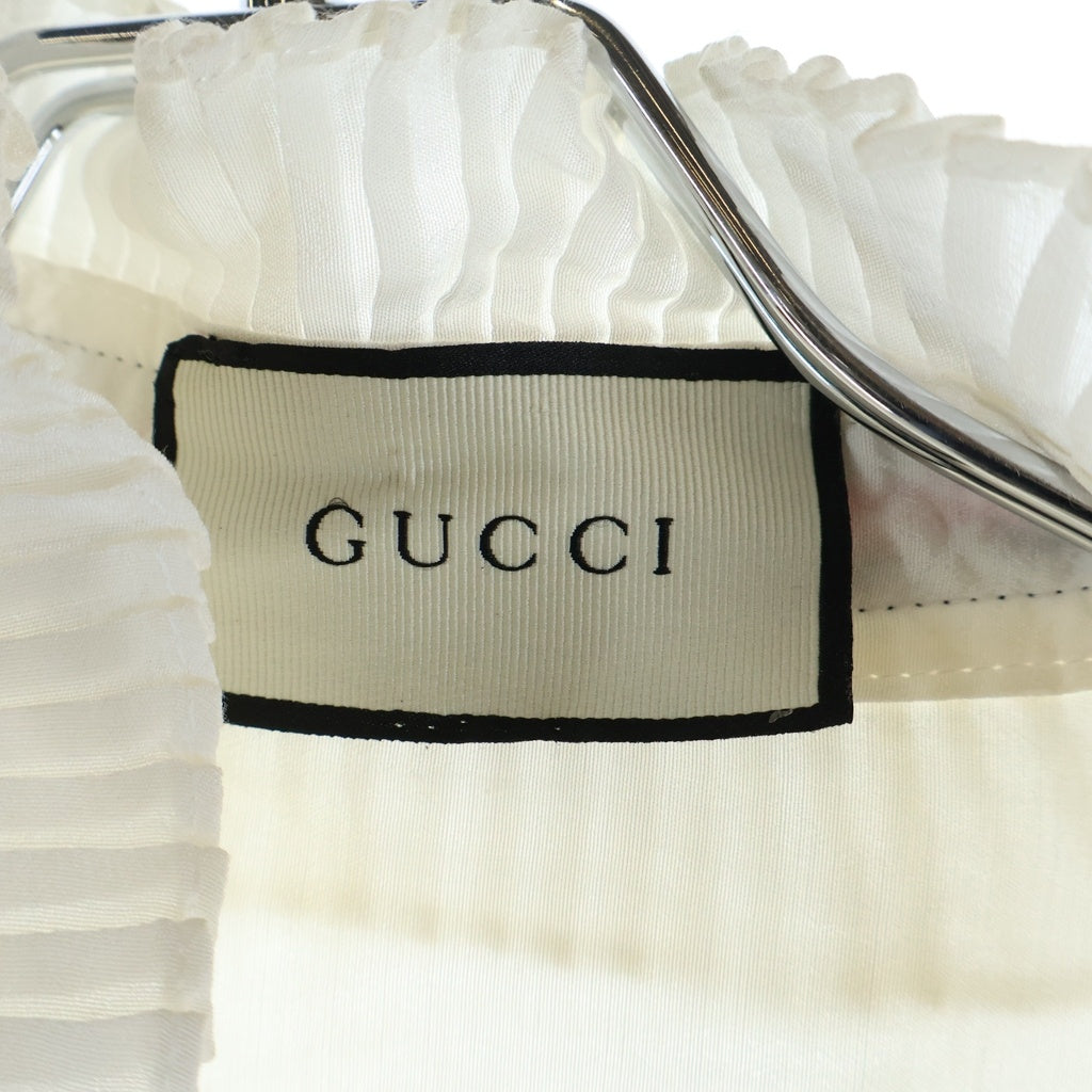 GUCCI(グッチ) ウェブボウリボン ブローチ付き フリルブラウス ホワイト レディース