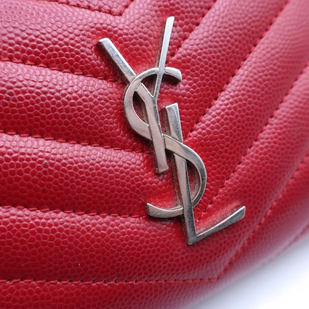 SAINT LAURENT PARIS(サンローランパリ) YSLロゴ Vステッチ二つ折り財布 レッド レディース