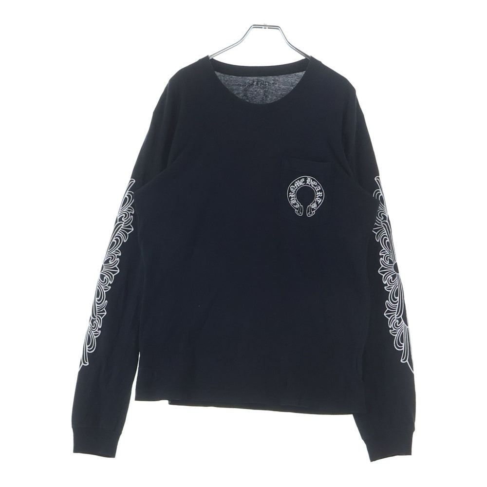 CHROME HEARTS(クロムハーツ) Horseshoe Fuck You L/S Tee ホースシュー ファックユー 袖フローラルプリント長袖Tシャツ ブラック
