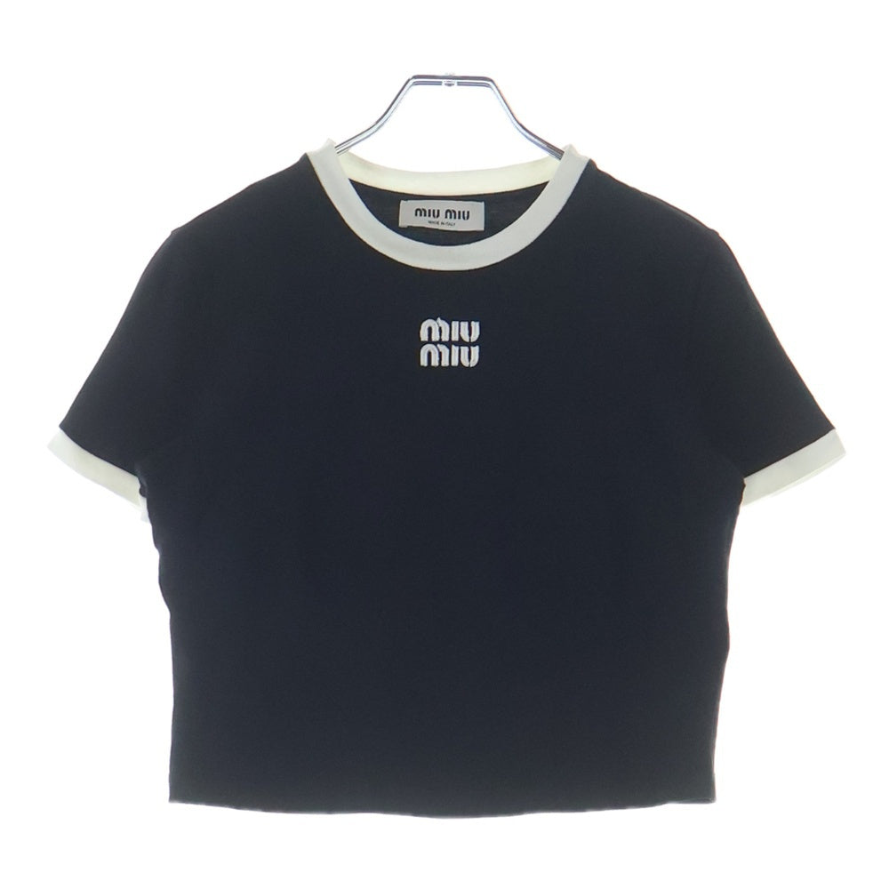 miumiu(ミュウミュウ) 刺繍ロゴ入り コットンジャージー Tシャツ ブラック MJN522 S000 14EL レディース