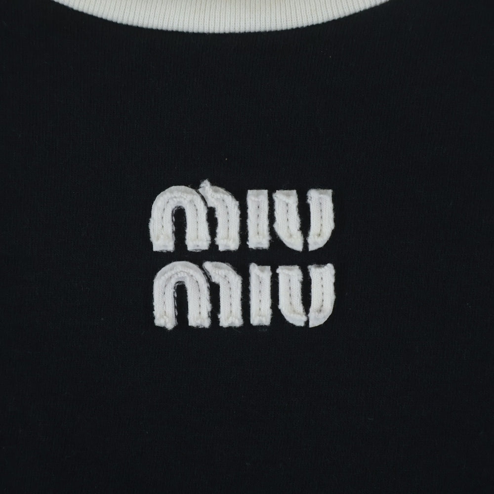 miumiu(ミュウミュウ) 刺繍ロゴ入り コットンジャージー Tシャツ ブラック MJN522 S000 14EL レディース