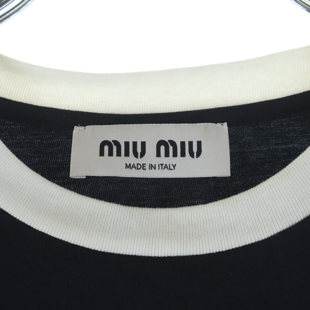 miumiu(ミュウミュウ) 刺繍ロゴ入り コットンジャージー Tシャツ ブラック MJN522 S000 14EL レディース