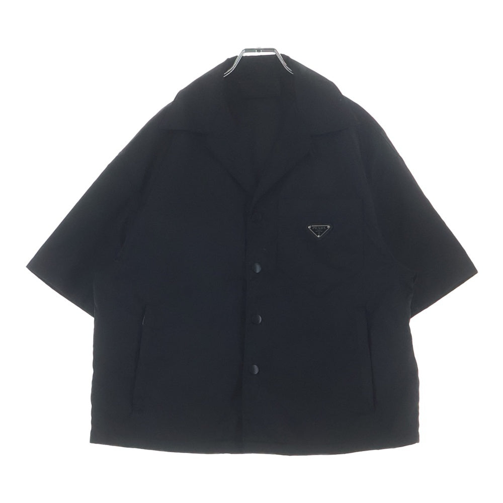 PRADA(プラダ) RE-NYLON リナイロン トライアングルロゴ ナイロン オープンカラー 半袖シャツ SC449 S182 1WQ8 ブラック