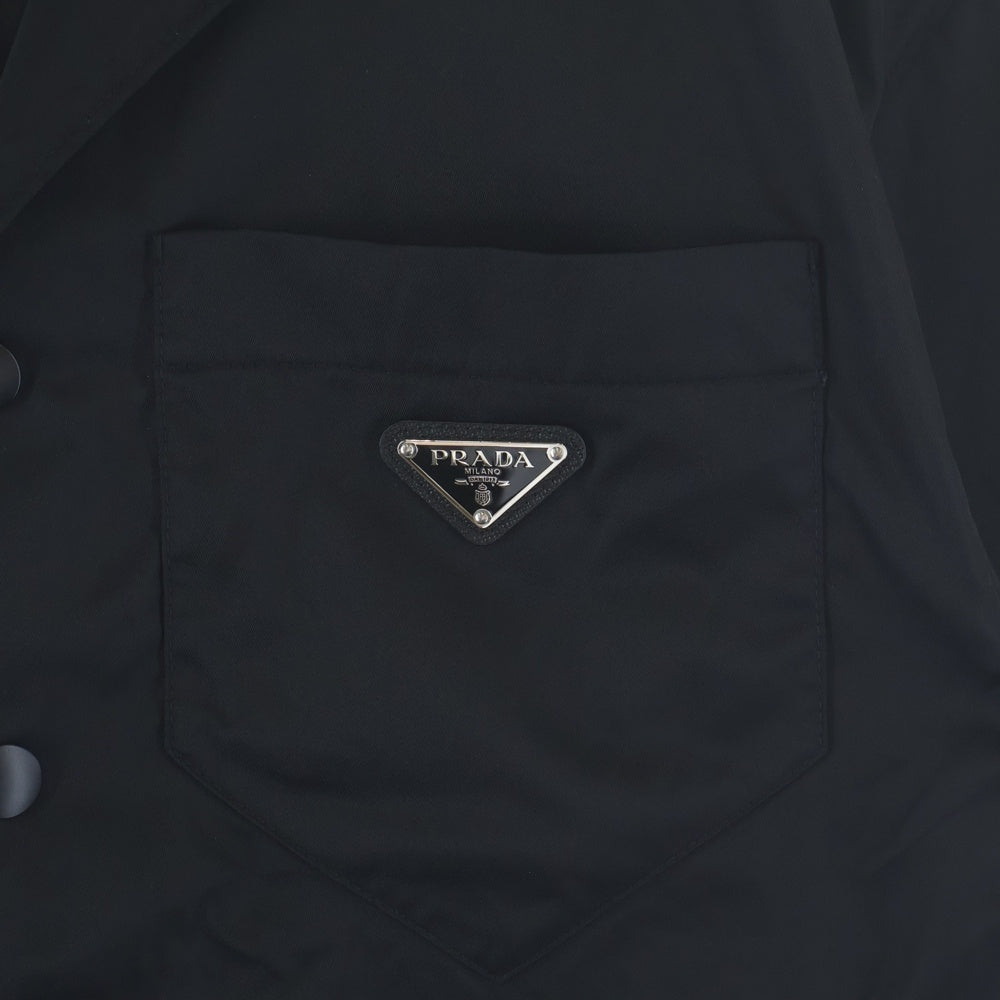 PRADA(プラダ) RE-NYLON リナイロン トライアングルロゴ ナイロン オープンカラー 半袖シャツ SC449 S182 1WQ8 ブラック