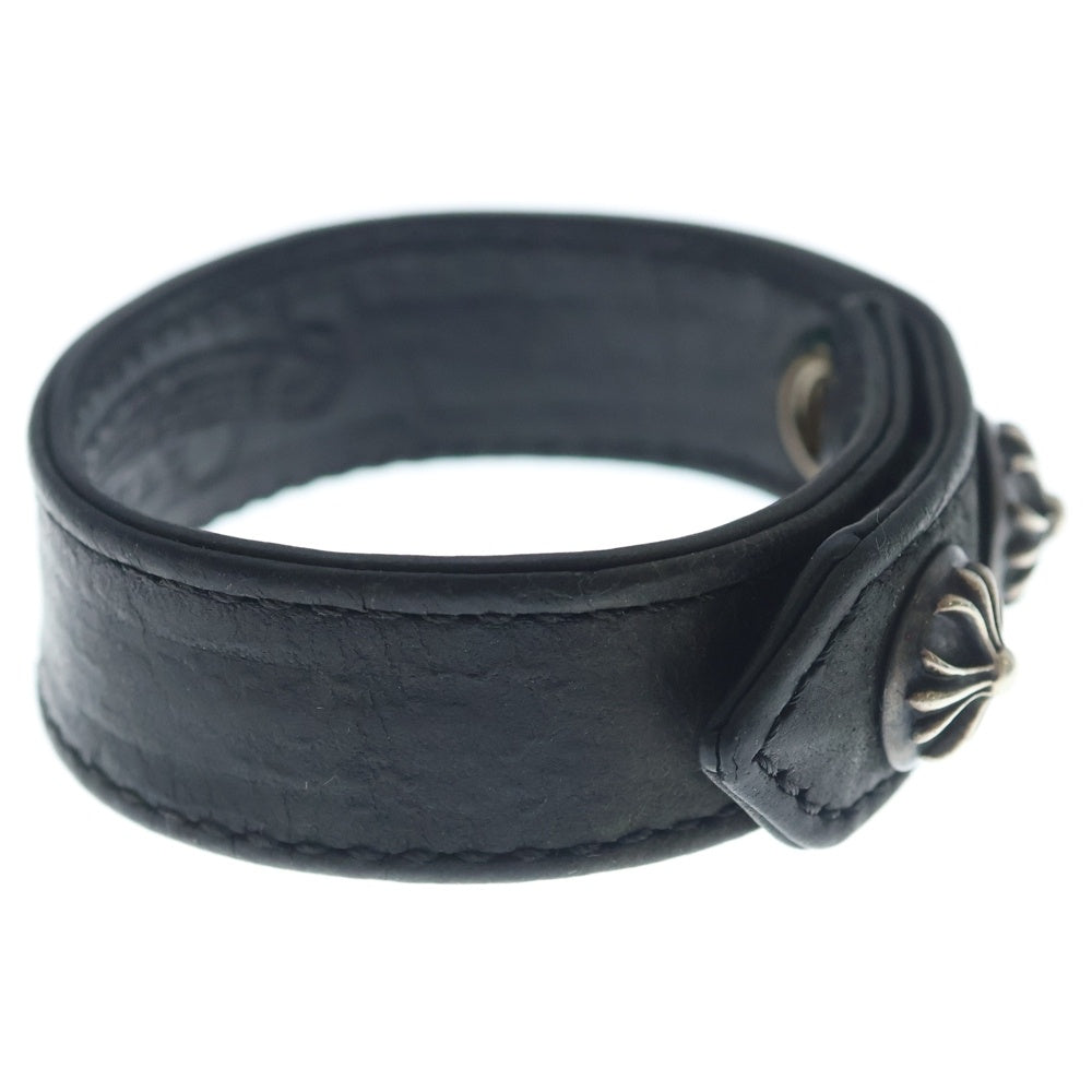 CHROME HEARTS(クロムハーツ) 3BTN 2SNP クロスボール 3ボタン2スナップ レザーブレスレット ブラック/シルバー BCA123