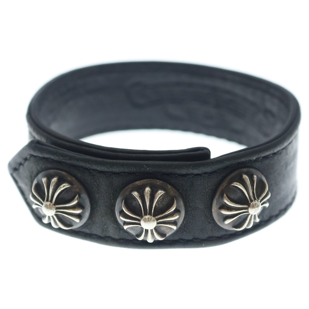 CHROME HEARTS(クロムハーツ) 3BTN 2SNP クロスボール 3ボタン2スナップ レザーブレスレット ブラック/シルバー BCA123