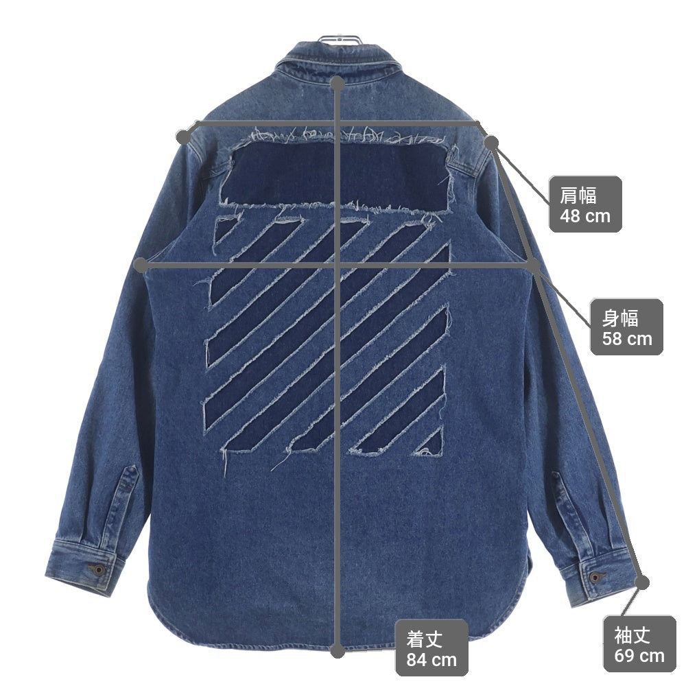 OFF-WHITE(オフホワイト) 17AW DIAGONAL RAW CUT SHIRT ダイアゴナル ローカット 長袖デニムシャツ インディゴ OMGA014F17386070