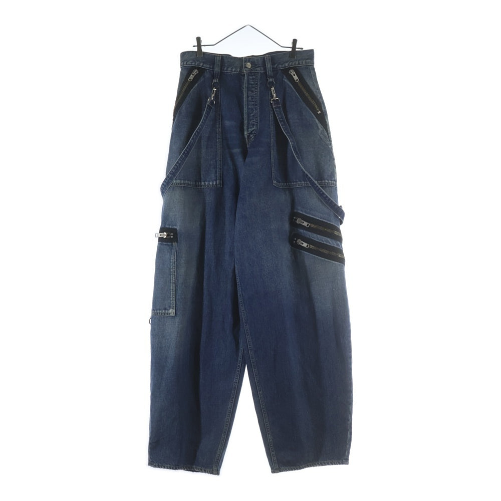 KIDILL(キディル) ×MINEDENIM WIDE ZIP & STRAPS DENIM PANTS-DISTRESSED DENIM KLMD-008 ワイドジップ ストラップデニムパンツ インディゴ