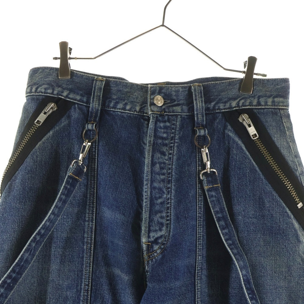 KIDILL(キディル) ×MINEDENIM WIDE ZIP & STRAPS DENIM PANTS-DISTRESSED DENIM KLMD-008 ワイドジップ ストラップデニムパンツ インディゴ