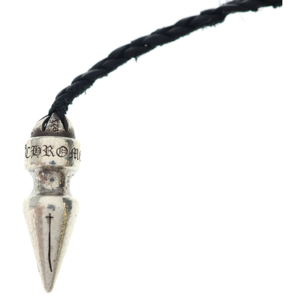 CHROME HEARTS(クロムハーツ) SPIKE LEATHER BRAID スパイクレザーブレード レザーネックレス シルバー/ブラック
