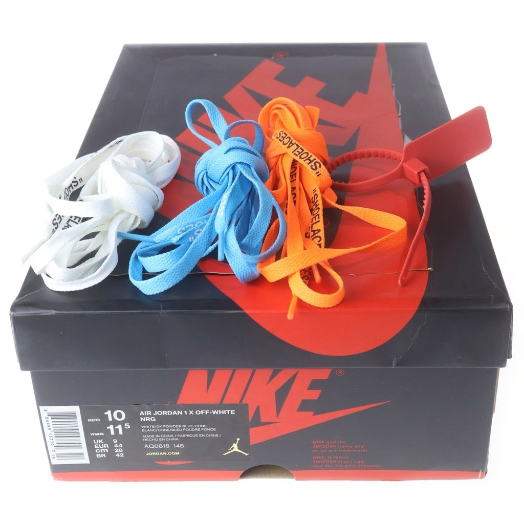 NIKE(ナイキ) ×OFF-WHITE AIR JORDAN 1 POWDER BLUE UNC AQ0818-148 オフホワイト エアジョーダン1 パウダーブルー ハイカットスニーカー ホワイト/ブルー US10/28.0cm
