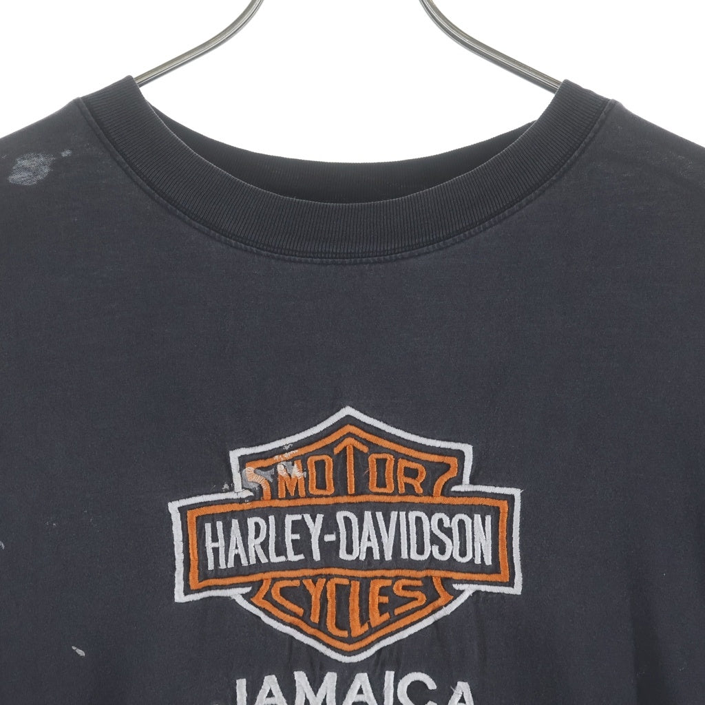 HARLEY DAVIDSON(ハーレーダビッドソン) 00S JAMAIC ジャマイカ 刺繍ロゴ Tシャツ ブラック
