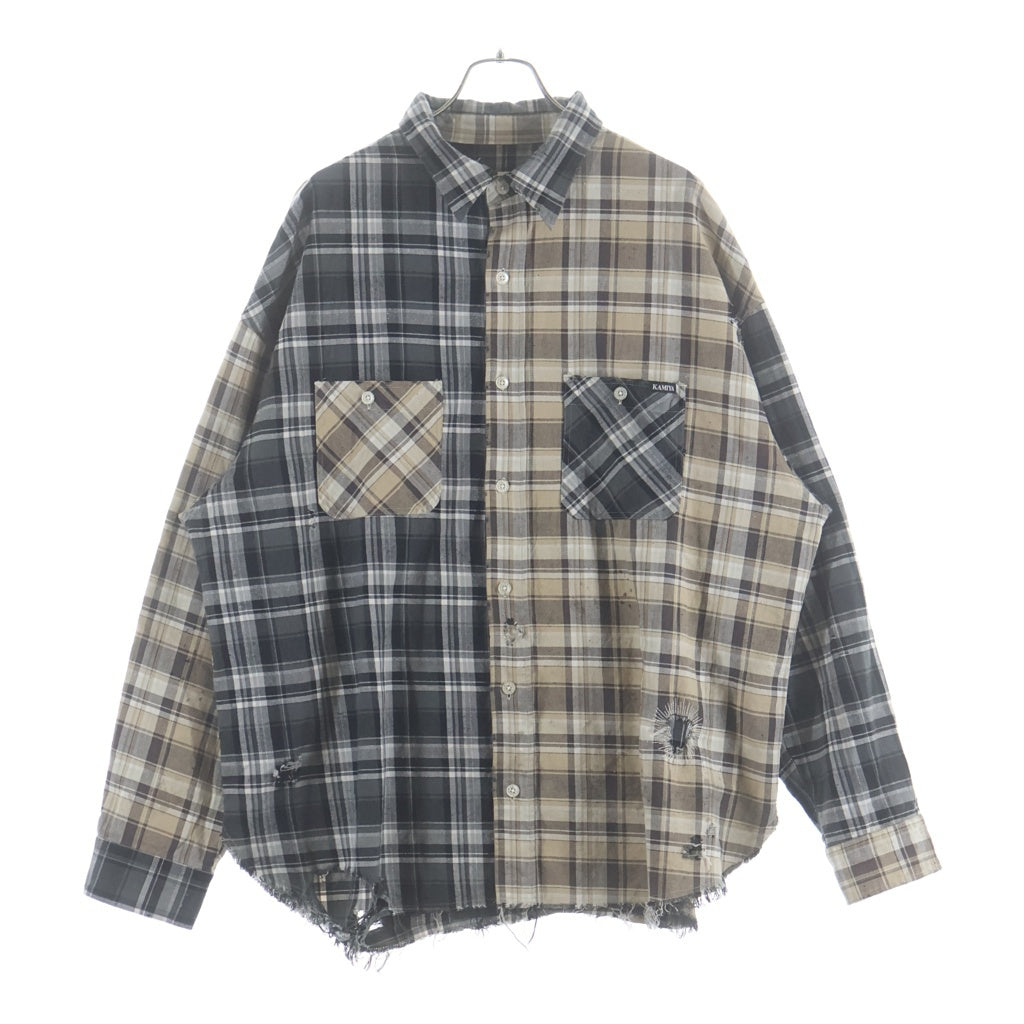 KAMIYA(カミヤ) 25AW Crazy Pattern Check Shirt クレイジーパターン 長袖チェックシャツ ベージュ