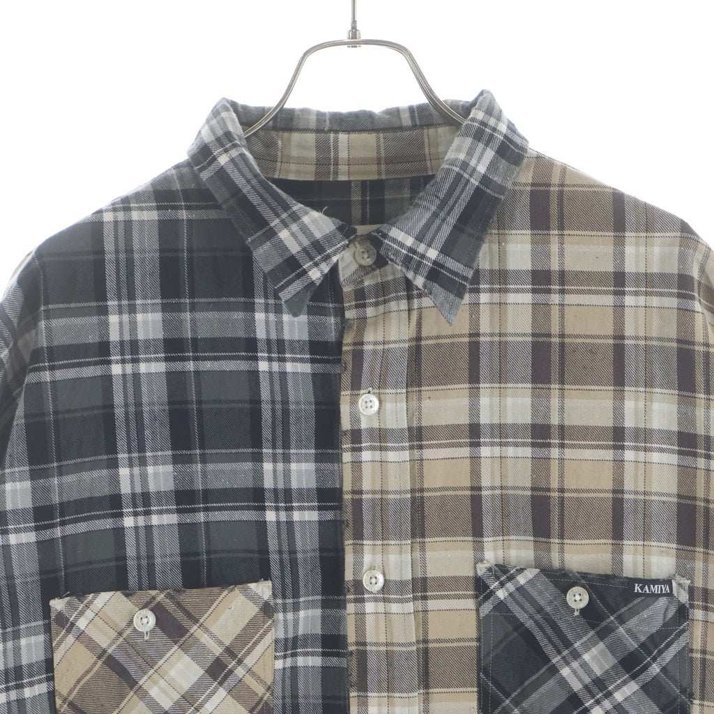 KAMIYA(カミヤ) 25AW Crazy Pattern Check Shirt クレイジーパターン 長袖チェックシャツ ベージュ