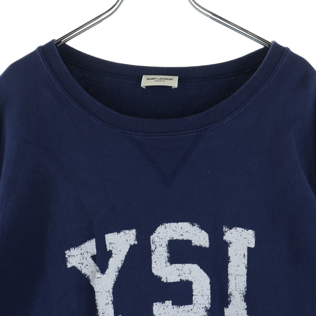 SAINT LAURENT PARIS(サンローランパリ) 21AW YSL フロントロゴ クルーネックスウェットトレーナー 666979 Y36IP ネイビー