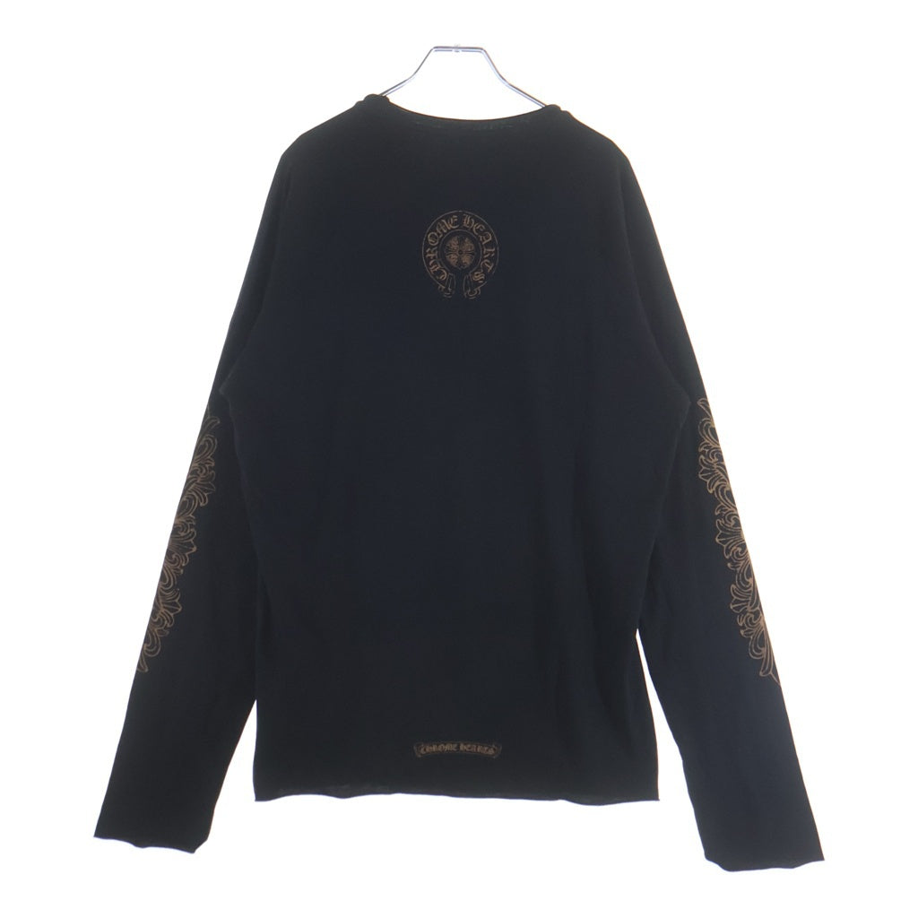CHROME HEARTS(クロムハーツ) 袖フローラルプリント長袖Tシャツ ブラック/ブラウン