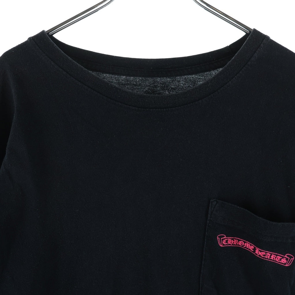 CHROME HEARTS(クロムハーツ) Neon Pink Stripe Logo ストライプロゴ プリント 長袖Tシャツ カットソー ブラック/ピンク