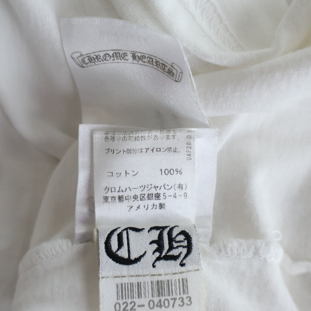 CHROME HEARTS(クロムハーツ) Neon Pink Stripe Logo ストライプロゴ プリント 長袖Tシャツ カットソー ホワイト/ピンク