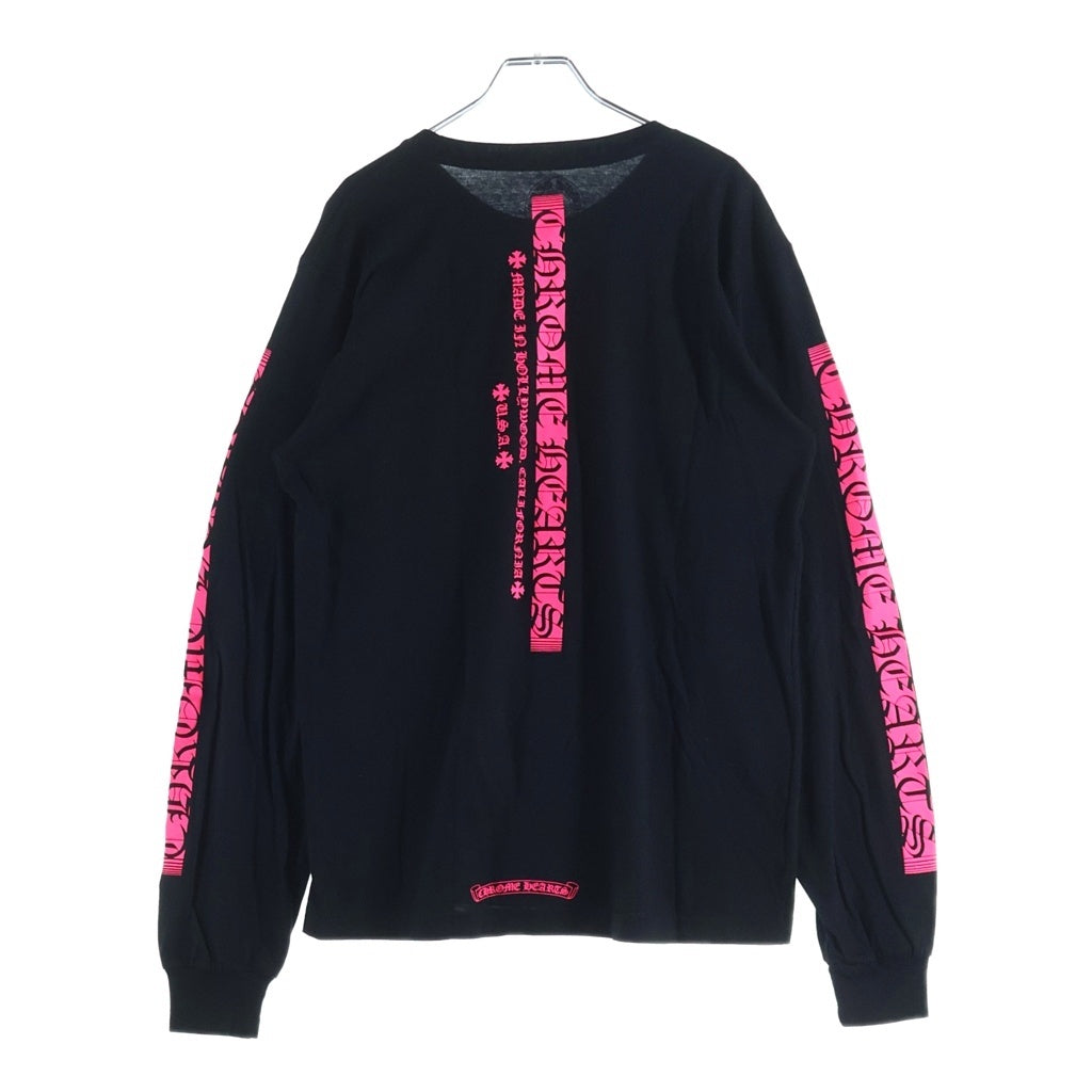 CHROME HEARTS(クロムハーツ) STRIPE LOGO L/S TEE ストライプ ロゴ ロングスリーブTシャツ スクロールラベル カットソー ブラック/ピンク