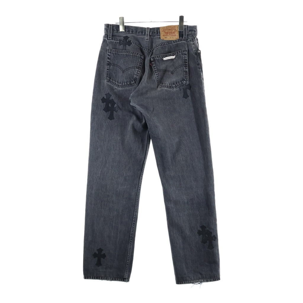 CHROME HEARTS(クロムハーツ) ×501 VNTG LEATHER CROSS PATCH JEANS ×リーバイス 501 レザークロスパッチジーンズ デニムパンツ ブラック/グレー