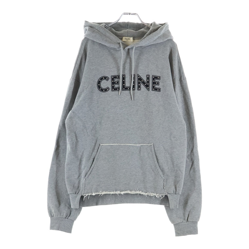 CELINE(セリーヌ) 21SS スタッズフロントロゴ ダメージフーデットプルーオーバーパーカー グレー 2Y309052H